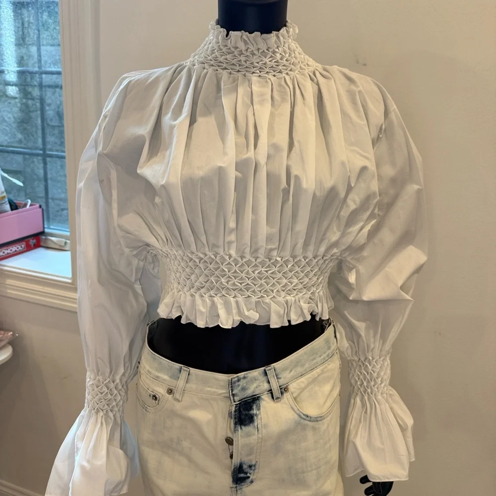 Kenzo Paris Smocked High Neck Blouse FR 38 | Dramatic Sleeve | Wrn Once - Picture 3 of 15